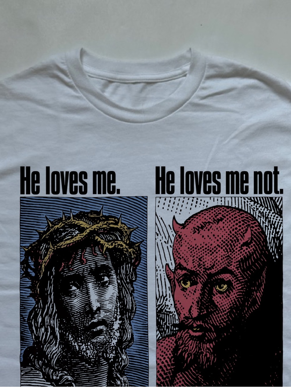 Vintage Jesus devil he loves me not tee 90s humor graphic modern reprint